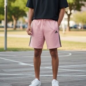 Adidas Men's Essentials 3-Stripes Fleece Shorts Wonder Mauve Pink HE6018 XL NEW